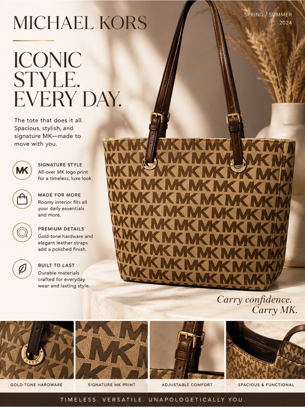 Pre-Loved Michael Kors Brown/Tan MK Signature Jet Set Tote Clean